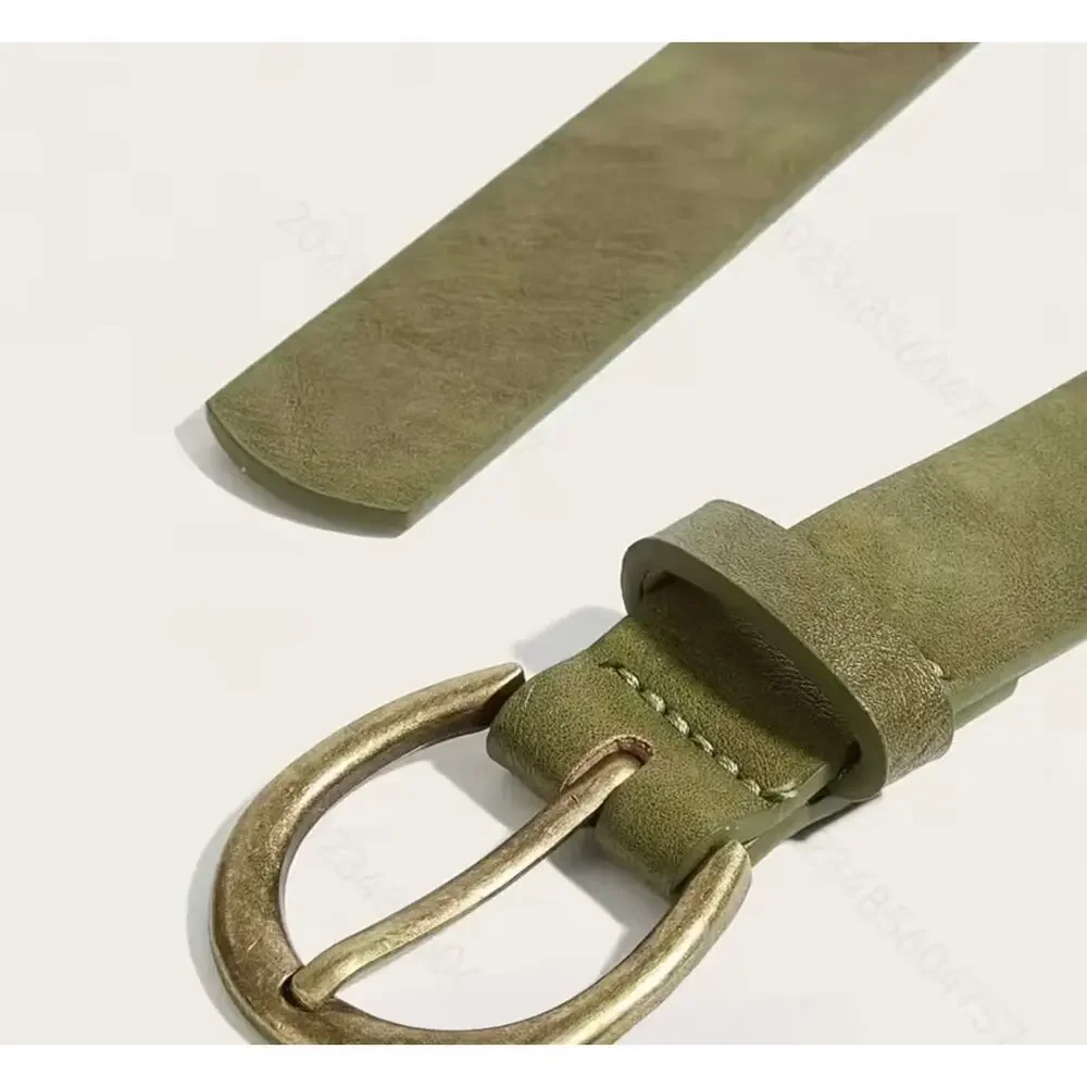NW0T Madewell Olive Green Faux Leather Belt Antique Gold Buckle Boho Fall 44 “